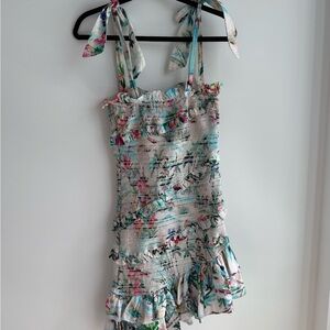 Rococo Sand tie shoulder ruffle Blue and Pink Mini Dress